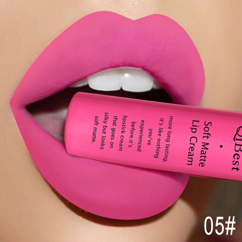 QIBEST Matte Liquid Lipstick Waterproof LongLasting Velvet Nude Red Lip Gloss Tint Black Color Lipgloss Maquiagem For Lip Makeup 5