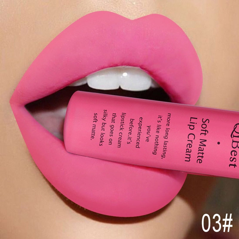 QIBEST Matte Liquid Lipstick Waterproof LongLasting Velvet Nude Red Lip Gloss Tint Black Color Lipgloss Maquiagem For Lip Makeup 3