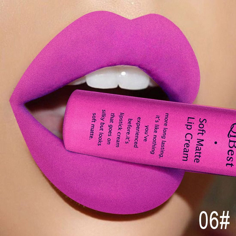 QIBEST Matte Liquid Lipstick Waterproof LongLasting Velvet Nude Red Lip Gloss Tint Black Color Lipgloss Maquiagem For Lip Makeup 6