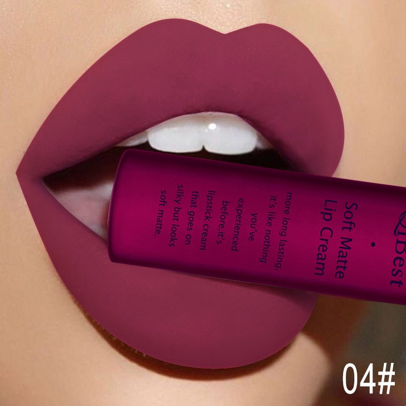 QIBEST Matte Liquid Lipstick Waterproof LongLasting Velvet Nude Red Lip Gloss Tint Black Color Lipgloss Maquiagem For Lip Makeup 4