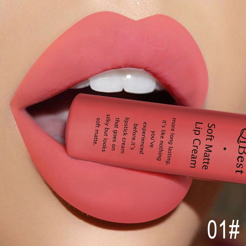 QIBEST Matte Liquid Lipstick Waterproof LongLasting Velvet Nude Red Lip Gloss Tint Black Color Lipgloss Maquiagem For Lip Makeup 1