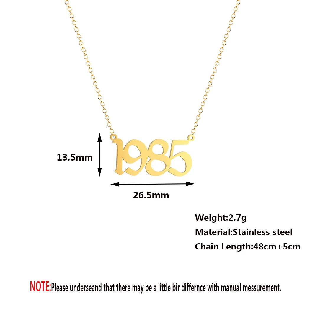 Cxwind Stainless Steel Birth Year Necklaces For Women Men Chain Choker Female Pendant Necklace Fashion Date Of Birth Jewelry