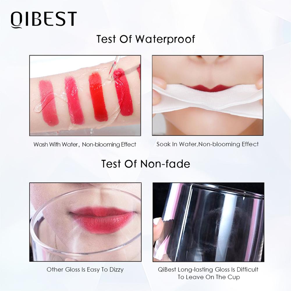 QIBEST Matte Liquid Lipstick Waterproof LongLasting Velvet Nude Red Lip Gloss Tint Black Color Lipgloss Maquiagem For Lip Makeup
