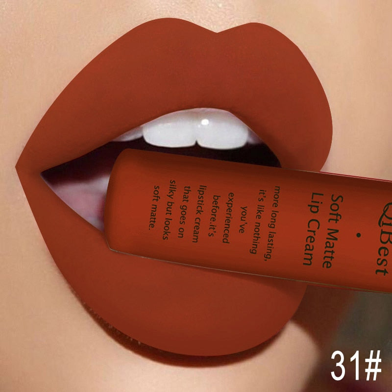 QIBEST Matte Liquid Lipstick Waterproof LongLasting Velvet Nude Red Lip Gloss Tint Black Color Lipgloss Maquiagem For Lip Makeup 31