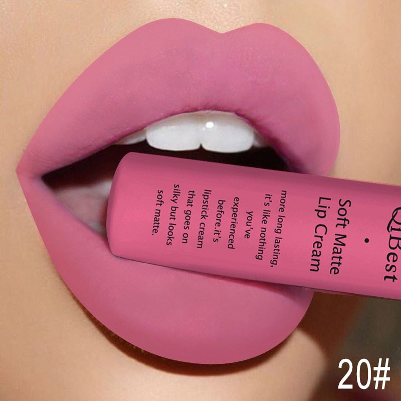 QIBEST Matte Liquid Lipstick Waterproof LongLasting Velvet Nude Red Lip Gloss Tint Black Color Lipgloss Maquiagem For Lip Makeup 20