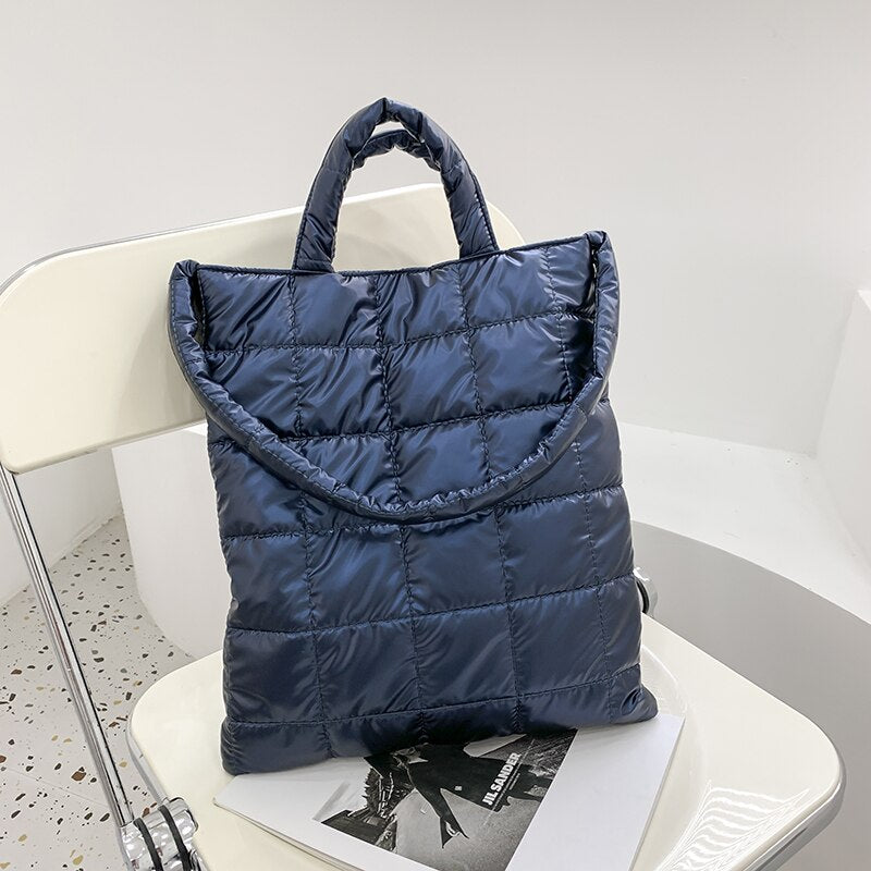 Winter Feather Down Shoulder Bag Women Designer Handbag Female Space Pad Cotton Bags for Girls Casual Travel Tote Sac Bucket Bag blue 32cm 36cm 2cm