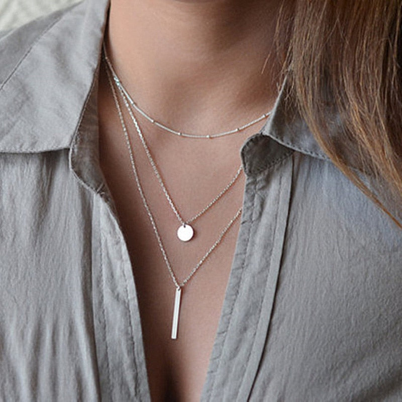 New Round Coin Chokers Necklace Collares Bar Pendant Multilayers Statement Long Chain Tassel Clavicle Collar Women Jewelry N672silver