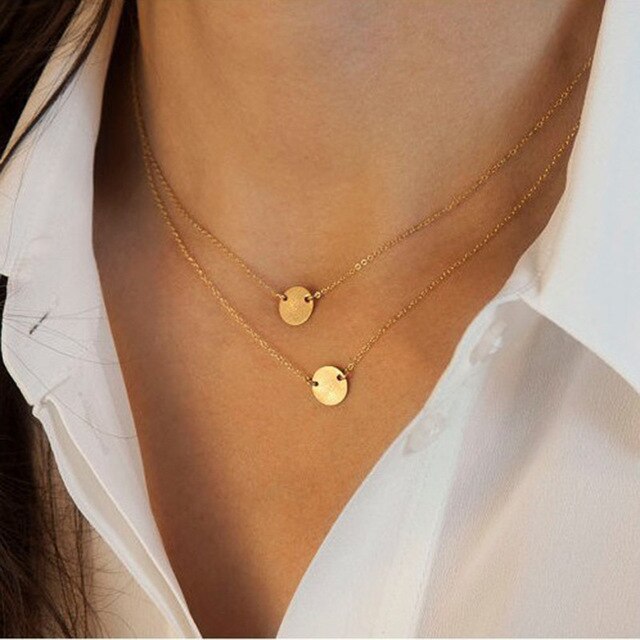 New Round Coin Chokers Necklace Collares Bar Pendant Multilayers Statement Long Chain Tassel Clavicle Collar Women Jewelry N769