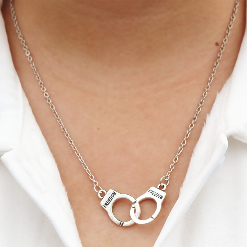 NK2039 Valentine's Day Gift Steampunk Men Women Jewelry Lover FREEDOM Handcuff Chain Pendant Neck Gift Bijoux Collar