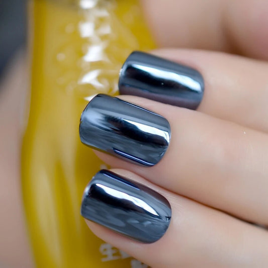 Navy Blue the Short Mirror Nails Square Gorgeous Color Shiny Ladies Sexy Fake Nails ABS Material Manicure DIY Tips