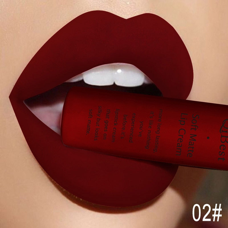QIBEST Matte Liquid Lipstick Waterproof LongLasting Velvet Nude Red Lip Gloss Tint Black Color Lipgloss Maquiagem For Lip Makeup 2