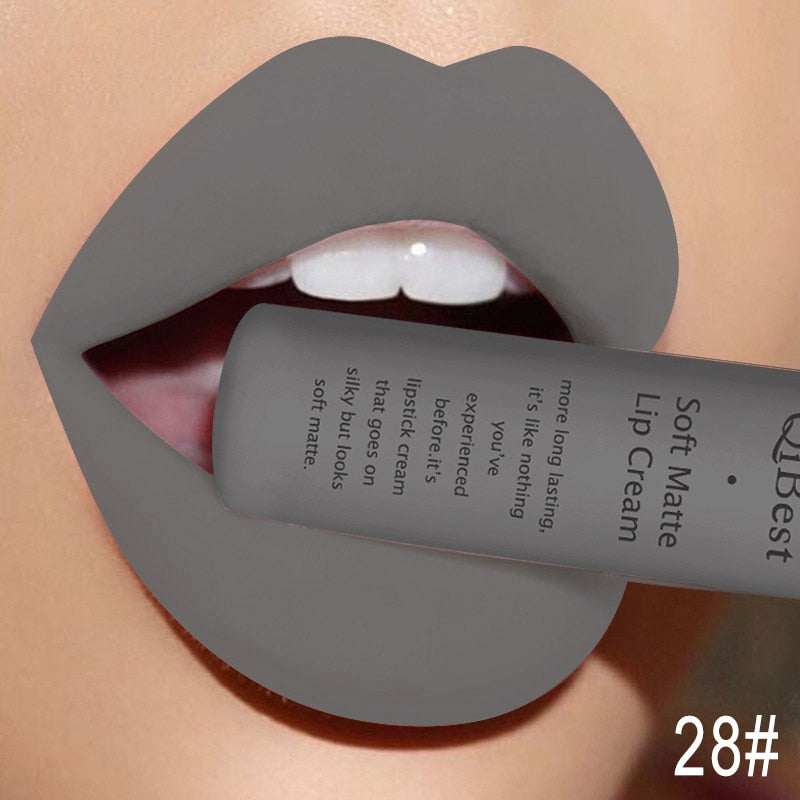 QIBEST Matte Liquid Lipstick Waterproof LongLasting Velvet Nude Red Lip Gloss Tint Black Color Lipgloss Maquiagem For Lip Makeup 28