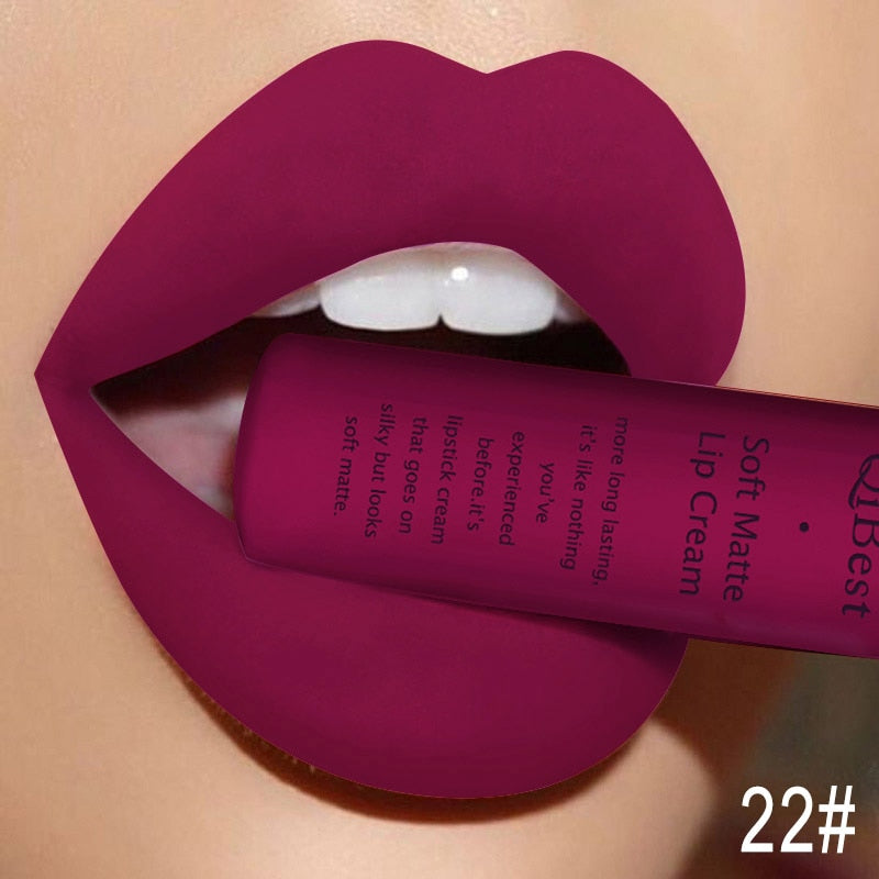 QIBEST Matte Liquid Lipstick Waterproof LongLasting Velvet Nude Red Lip Gloss Tint Black Color Lipgloss Maquiagem For Lip Makeup 22