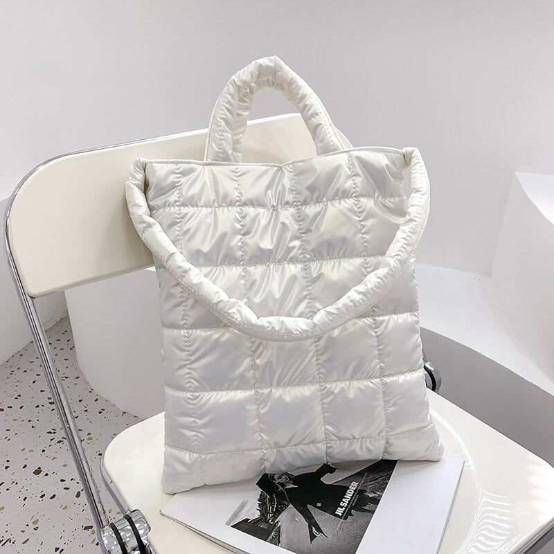 Winter Feather Down Shoulder Bag Women Designer Handbag Female Space Pad Cotton Bags for Girls Casual Travel Tote Sac Bucket Bag white 32cm 36cm 2cm