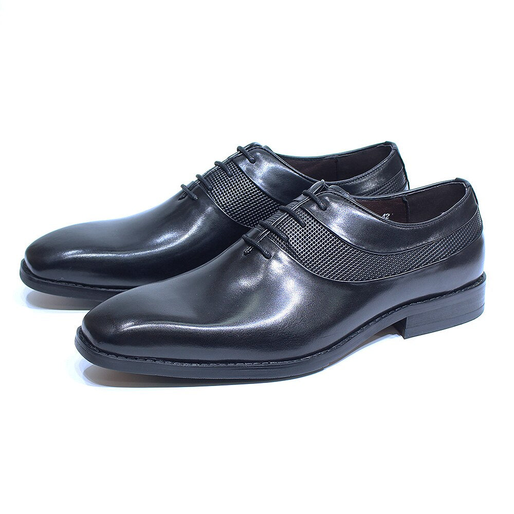 Classic Men's Dress Shoes Cow Leather Plain Toe Designer Oxford Lace Up Handmade Office Wedding Party Suit Formal Shoes for Men Black