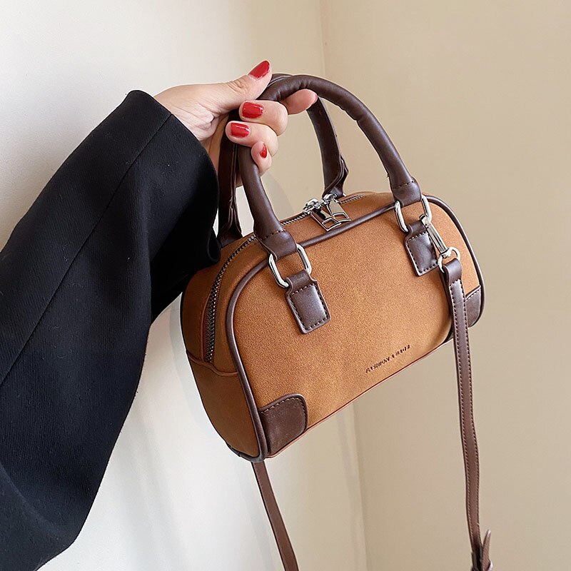 Small Handbag Women Contrast Vintage Shoulder Bag Brand Designer Crossbody Bags for Girl Matte Leather Top Handle Bag Female Sac