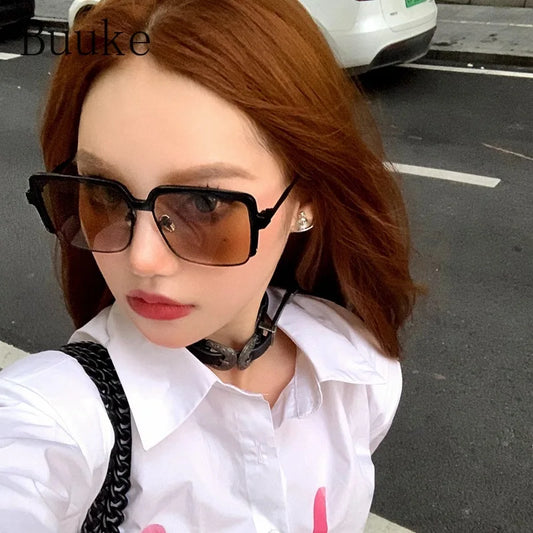 2023 Yellow Clear Glasses Frame for Women New Fashion Vintage Alloy Sunglasses Female Luxury Brand Square Eyewear