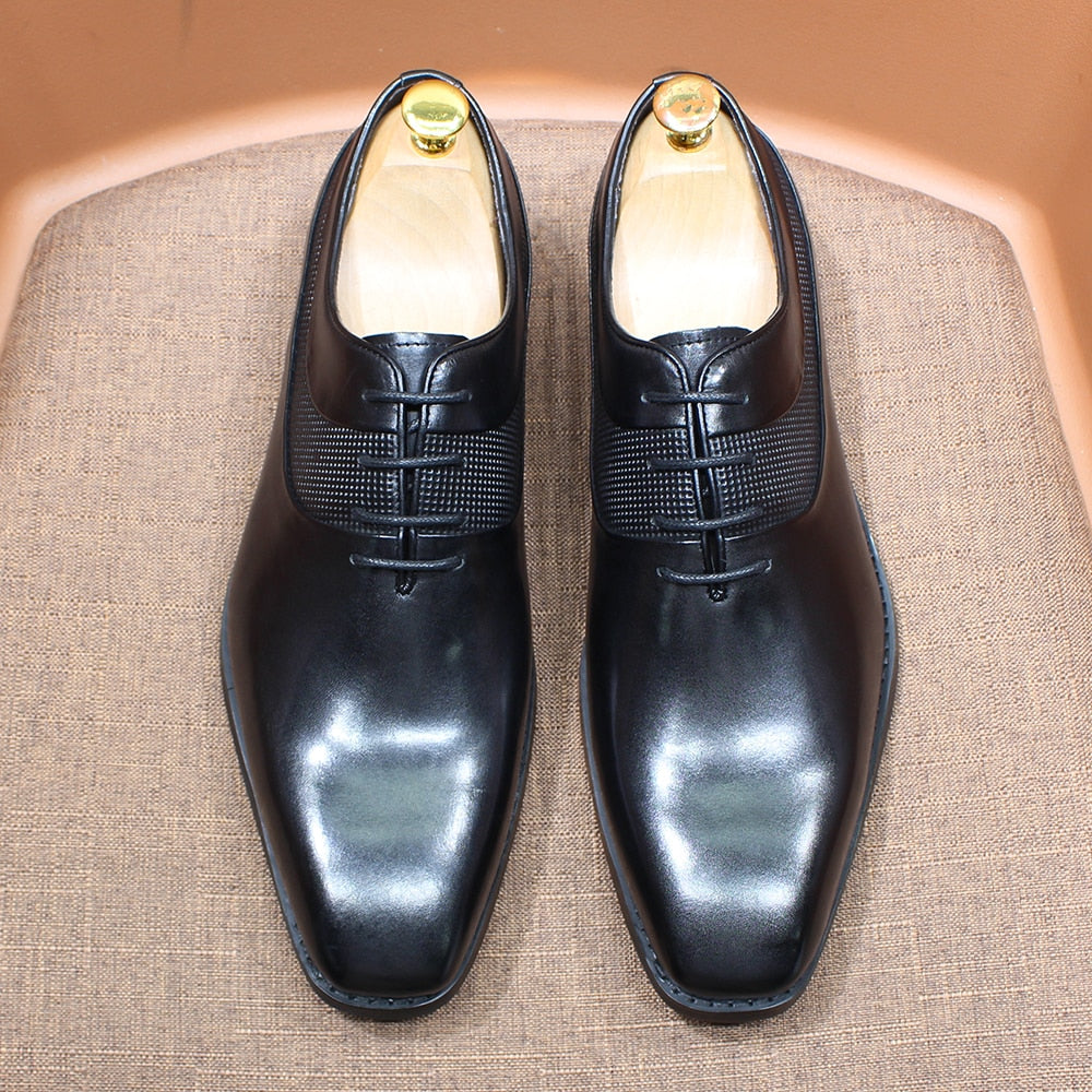 Classic Men's Dress Shoes Cow Leather Plain Toe Designer Oxford Lace Up Handmade Office Wedding Party Suit Formal Shoes for Men