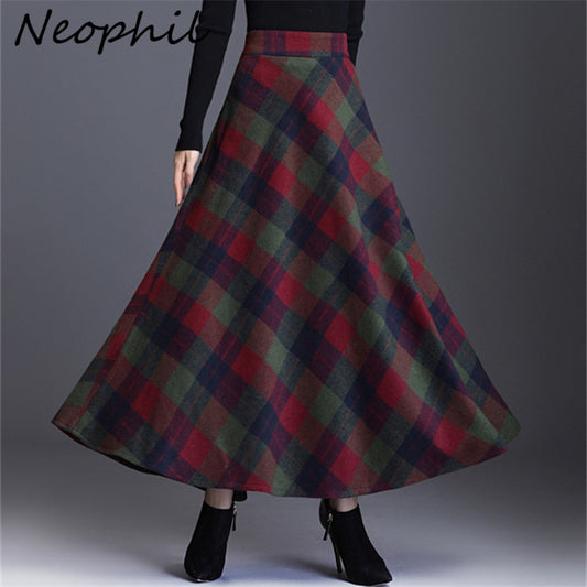 Neophil Woolen Warm S-3XL Thick Plaid Skirts 2022 Winter Women England Style Pockets Midi Pleated A-Line Wool Tartan Skirt S9216