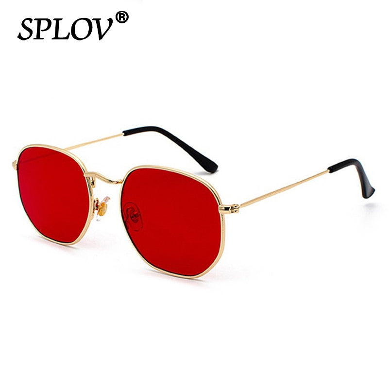 Hexagon Men Women Sunglasses Square Polygon Sun Glasses Brand Designer Retro Shades Metal Frame Eyewear TOP UV400 de sol hombre C05 Gold Red
