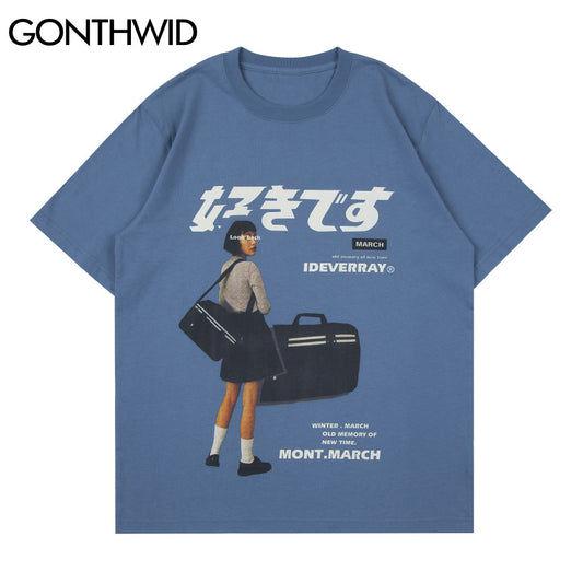 GONTHWID Tshirts Streetwear Harajuku Men Vintage Girl Poster Print Short Sleeve T-Shirts Casual Hip Hop Loose Cotton Tees Tops
