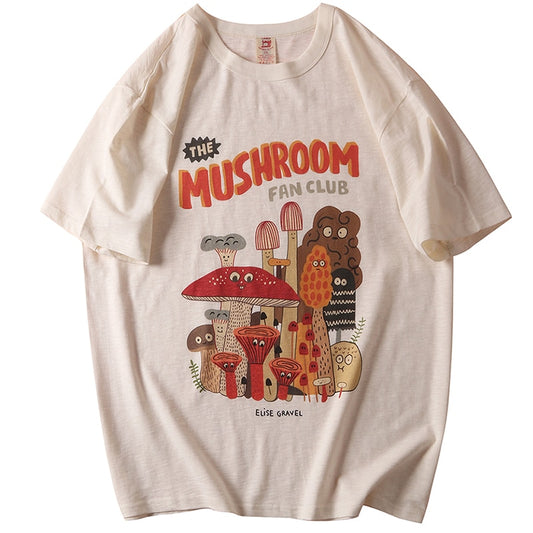 Cotton Material Retro Apricot Mushroom Cute T Shirts O-neck Casual Summer Woman Tshirts 2022 Fashion Streetwear Kawaii Clothes