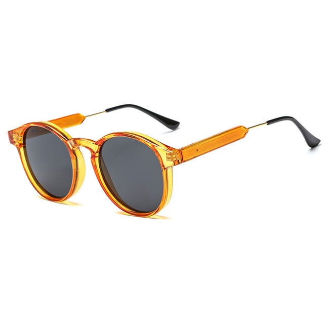 2022 Retro Round Sunglasses Women Men Brand Design Transparent Female Sun Glasses Men Oculos De Sol Feminino Lunette Soleil c7 Orange grey