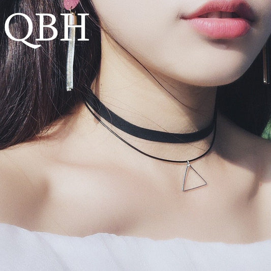 NK757 Hot Collares New Bijoux Gothic Punk Geometric Triangle Pendants Leather Choker Necklace For Women Jewelry Collar Collier Default Title