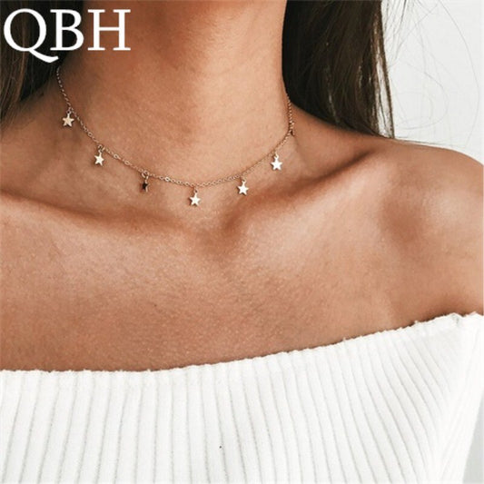 NK296 Boho Chocker Gold Color Chain Tassel Star Choker Necklace for Women Pendants Collar Gargantilha Collier Femme