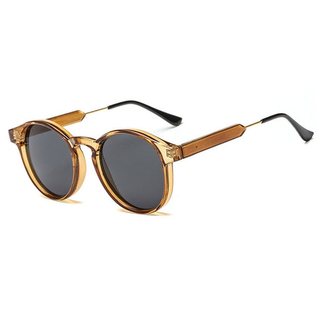 2022 Retro Round Sunglasses Women Men Brand Design Transparent Female Sun Glasses Men Oculos De Sol Feminino Lunette Soleil c5 Light brown grey