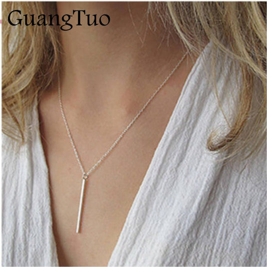 New Simple Classic Fashion Stick Pendant Necklace Chain Square Copper Collares Long Strip Charm Bar Jewelry for Women Default Title