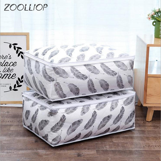 Hot sale Foldable Quilt Storage Bag Feather Print Home Clothes Quilt Pillow Blanket Storage Bag Travel Luggage Organizer Bag 1pc