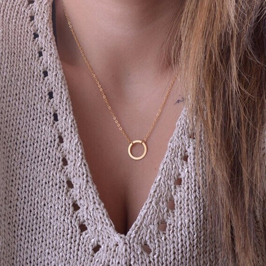 NK602 New Fashion Steampunk Dainty Circle Collier Jewelry Cheap Round Minimalist Chain Pendant Necklace For Women Gift Default Title