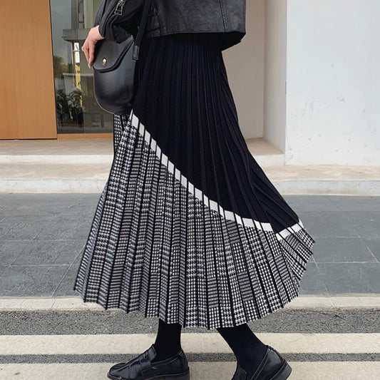 BYGOUBY Noble Jacquard Knit Women Knitted Skirt Elastic High Waist Maxi Skirts Autumn Winter Thick Warm Party Pleated Skirts