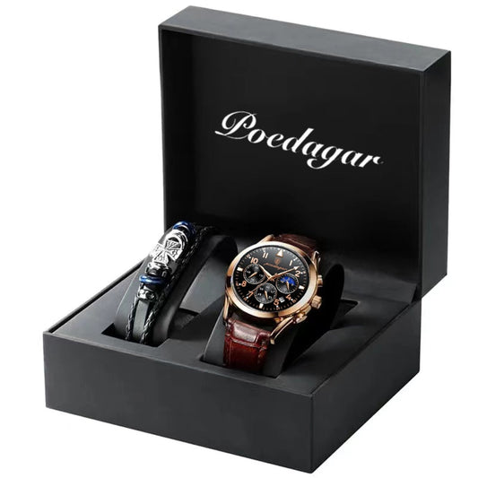 POEDAGAR 2021 Fashion New Mens Watches Sports Leather Watch Waterproof Luminous Top Brand Luxury Quartz Wristwatch with Date