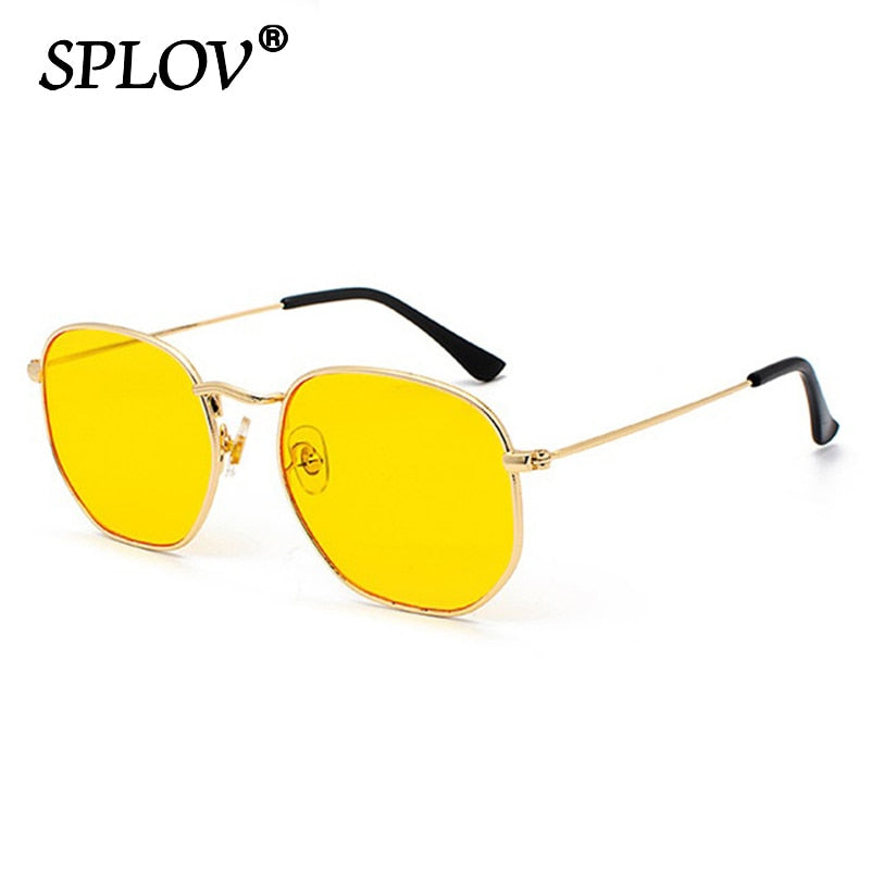 Hexagon Men Women Sunglasses Square Polygon Sun Glasses Brand Designer Retro Shades Metal Frame Eyewear TOP UV400 de sol hombre C07 Gold Yellow