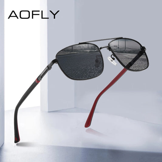 AOFLY Pilot Polarized Sunglasses Men Brand Design Vintage Anti Glare Driving Sun Glass For Male Metal Spring Hinge Frame UV400