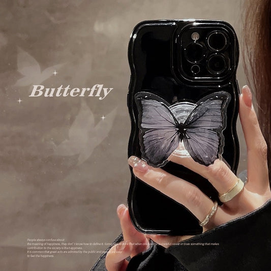 Ins Cute Cartoon Butterfly Shockproof Case For iPhone 14 13 12 11 Pro Max Soft Silicone Bumper Protective Cover With Holder