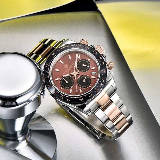 PAGANI DESIGN New Men Quartz Sport Chronograph 100M Waterproof VK63 Luminous watch for men AR Sapphire mirror All Steel Watches