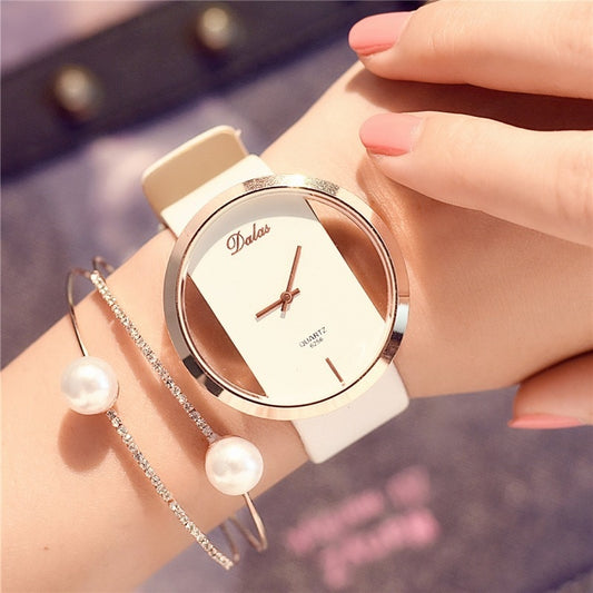 Famous Brand Watch For Women Luxury Leather Skeleton Strap Watch Dress Watch Casual Quartz Watch