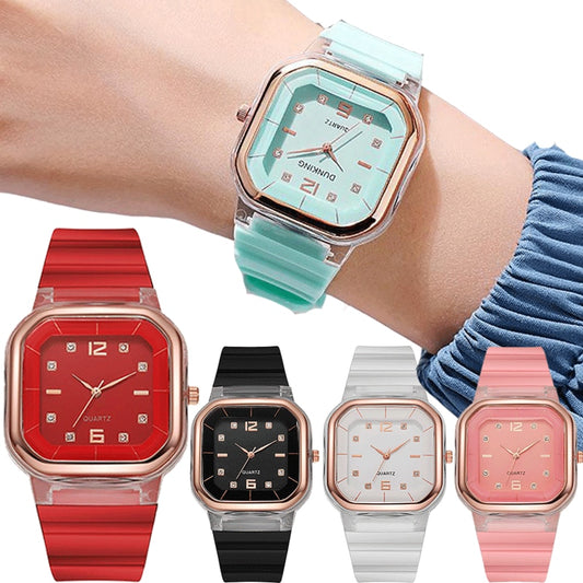 Simple Girls Watch Couple Square Women Watches Dial Personality Silicone Strap Quartz Wrist Creative Watches Wrist Band Clock
