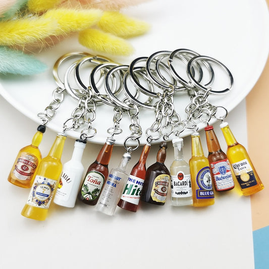 1 Pcs Alcohol Beer Bottle Keychain Resin Simulation Mini Beer Cocktail For Men Women Boyfriend Gift Car Key Miirror Keyring