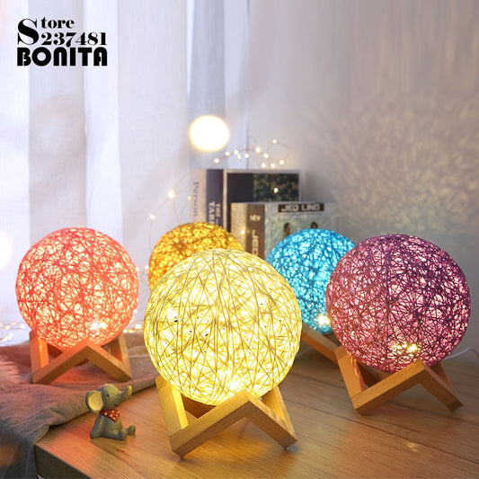 table light Dimmable LED charging baby night light wood twine rattan ball desk lamp Christmas gift Birthday present