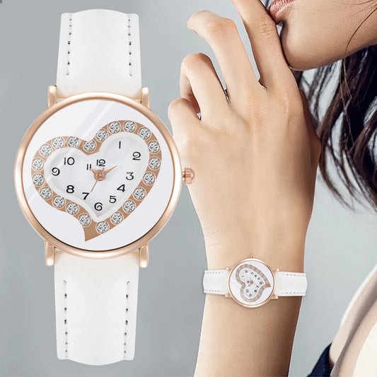 Women Watches New 2023 Women&#39;s Casual Quartz Leather Band Watch Heart-Shaped Analog Wrist Watch Gift Montre Femme