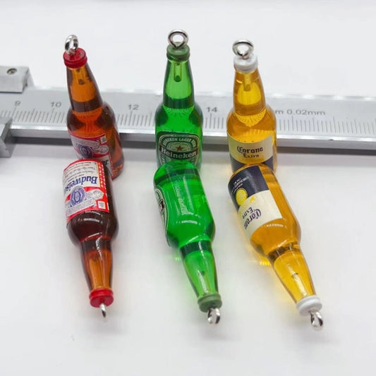 10Pcs/Pack 11x39mm Mixed Charm resin Pendant Classic Beer Bottle Pendant For DIY Making Keychain Gifts Accessories Wholesale