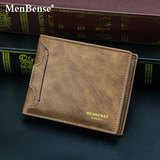 Retro Men&#39;s Wallet Business ID Card Holders Purse Small Leather Card Wallets Short Bifold Wallet for Men Slim Purses Male Wallet