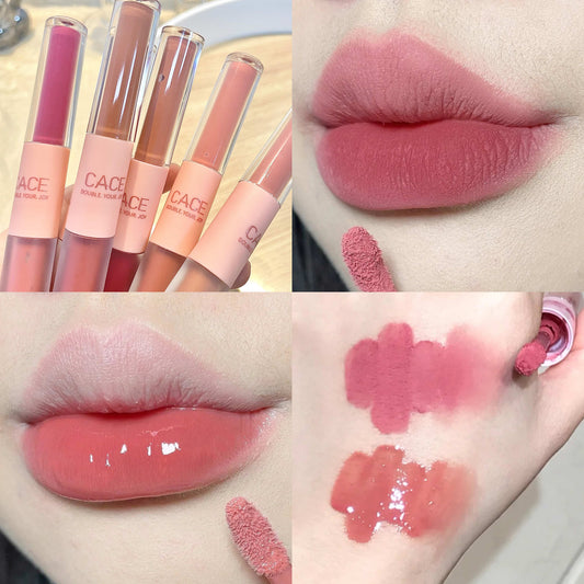 1pcs Double Head Lip Gloss Sexy Red Lip Makeup Lip Mud Mirror Water Gloss Lip Glaze Matte Lipstick Waterproof Korean Cosmetic