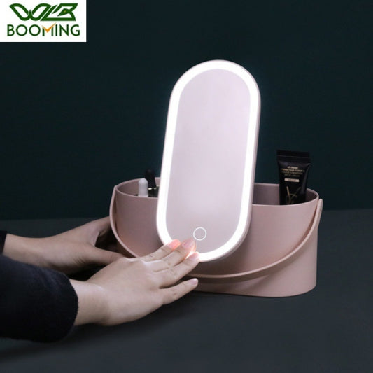 Portable Makeup Case With Makeup Mirror Lamp Travel Makeup Storage Dressing Table Lipstick Skin Care Storage Organizor