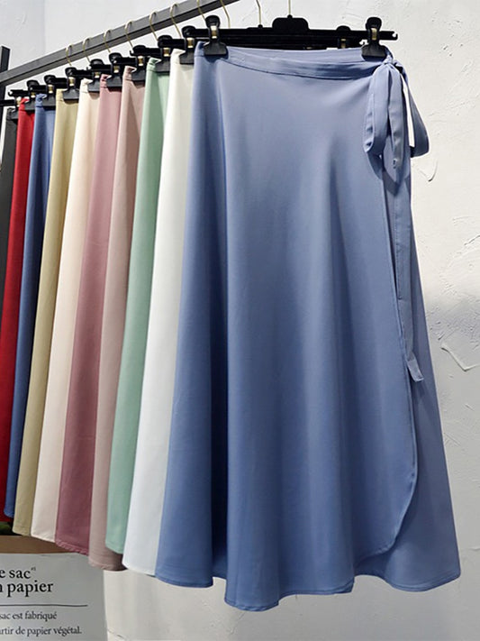 Croysier Summer Skirts Womens 2022 New High Waist Side Tie Beach Casual Wrap Skirt Women Solid Elegant Midi Skirt Woman Clothes