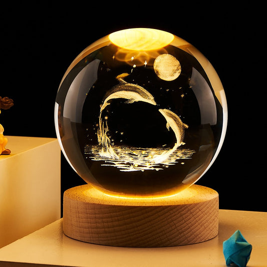Valentine's Day Decorative Lamp Crystal Ball Glowing LED Night Light Bedroom Decor Galaxy Moon Night Lamp Gift for Kids Couple